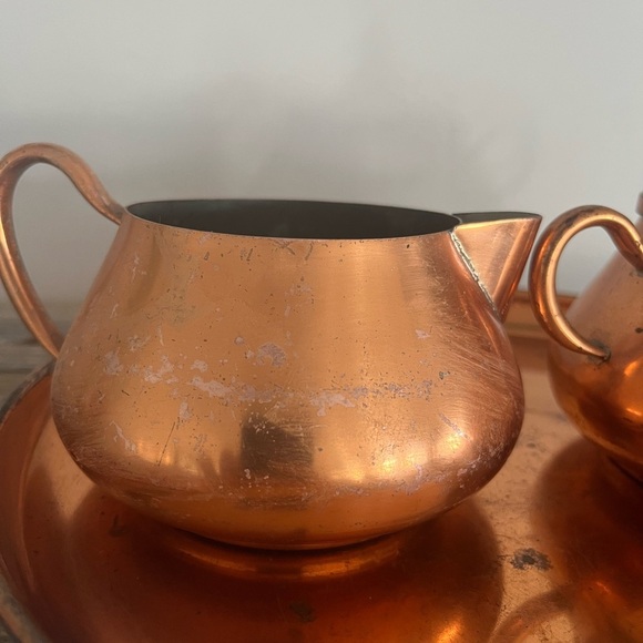 Copper Cream and Sugar Set with Tray - Picture 3 of 9